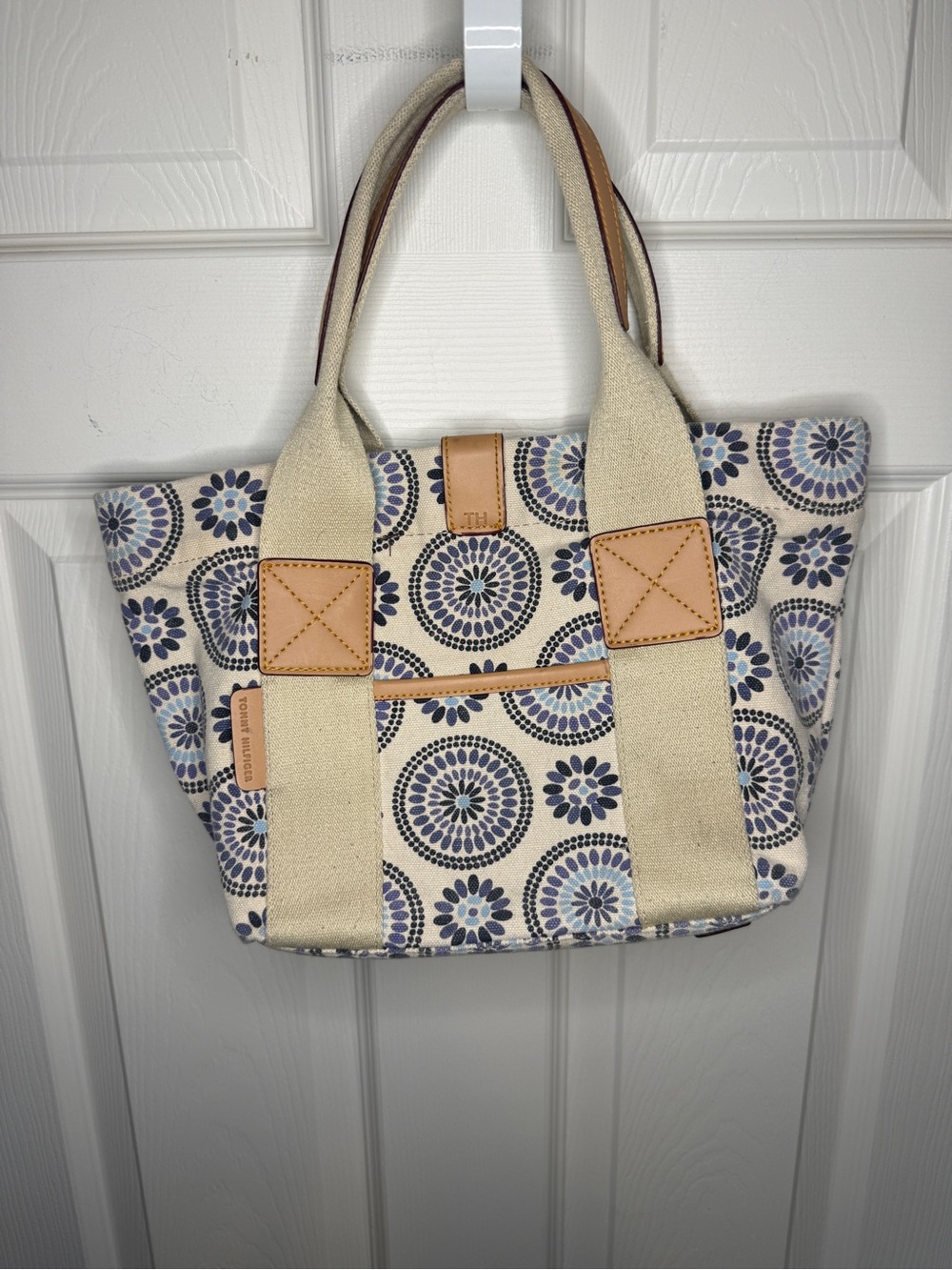 Tommy Hilfiger Nautical Floral Canvas Tote Bag Anchor Logo Coastal Prep